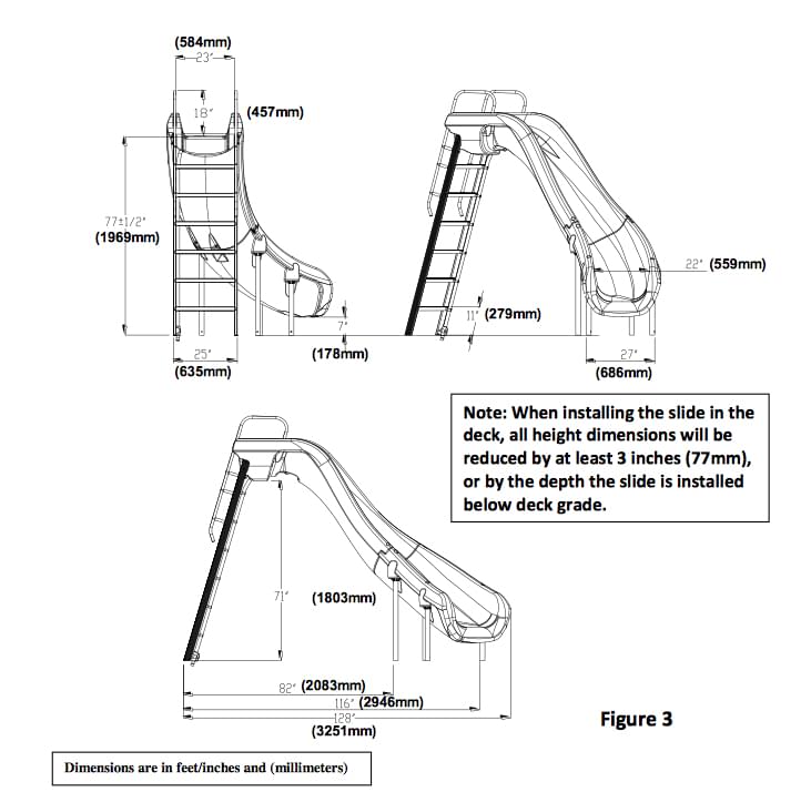 Rogue2 Left Hand Turn Inground Pool Slide (Blue)