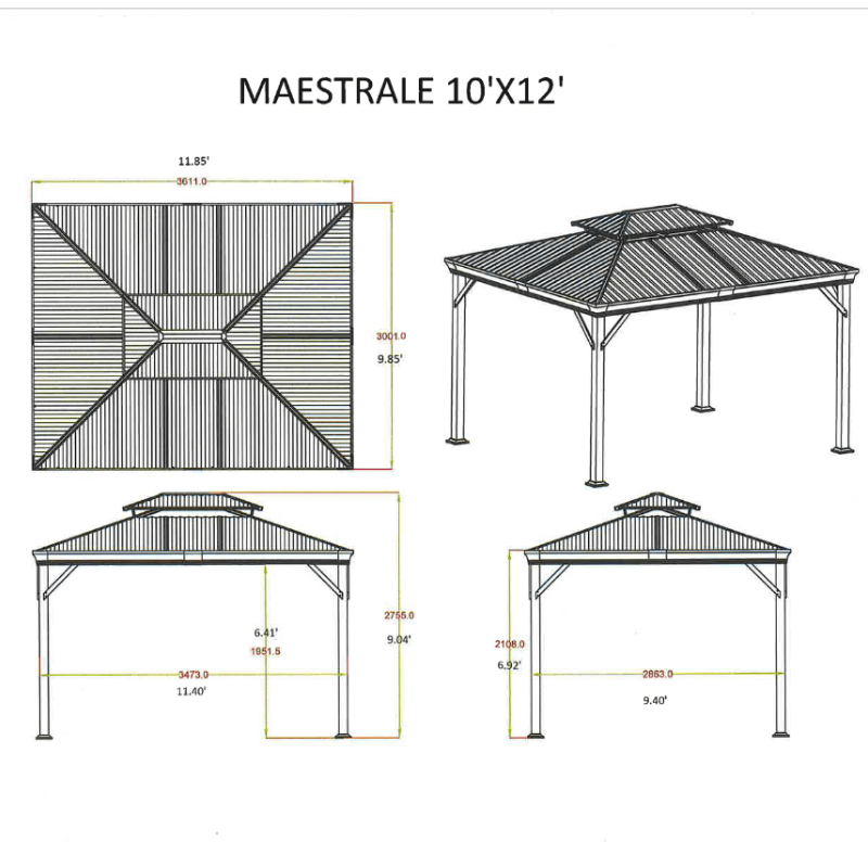 Discontinued Maestrale II 10 x 12 ft Galvalume Gazebo with Netting (Anthracite)