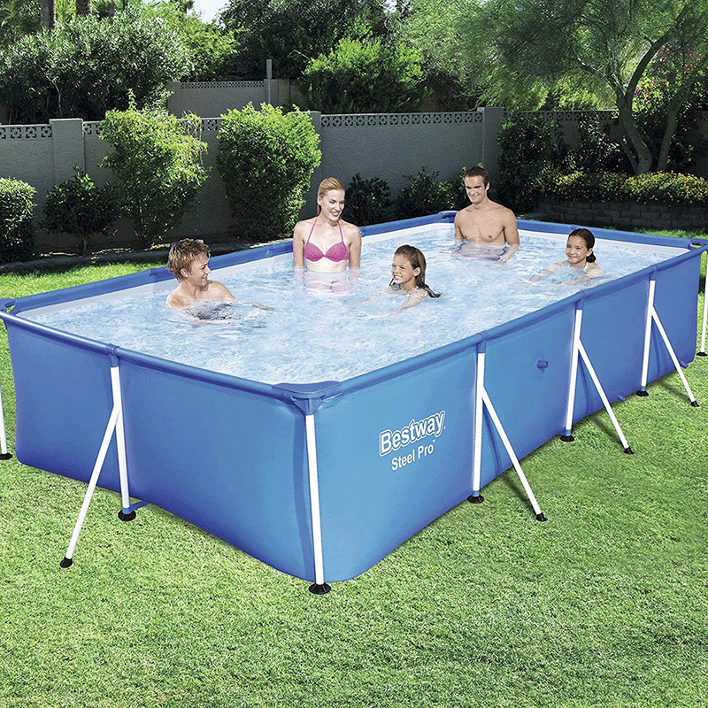Open Box Bestway Steel Pro Complete 13 ft 1 Inch x 6 ft 11 Inch Rectangular 32 Inch Tall Above Ground Pool Kit with Pump and Filter