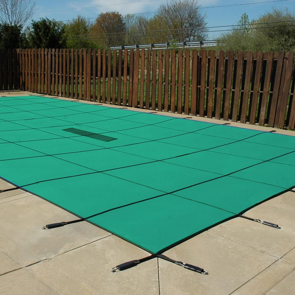 Green 20 x 40 ft Rectangle with 4 ft Radius Corners and 4 ft Offset 4 x 8 Right Step Safety Cover Hyper Light Solid