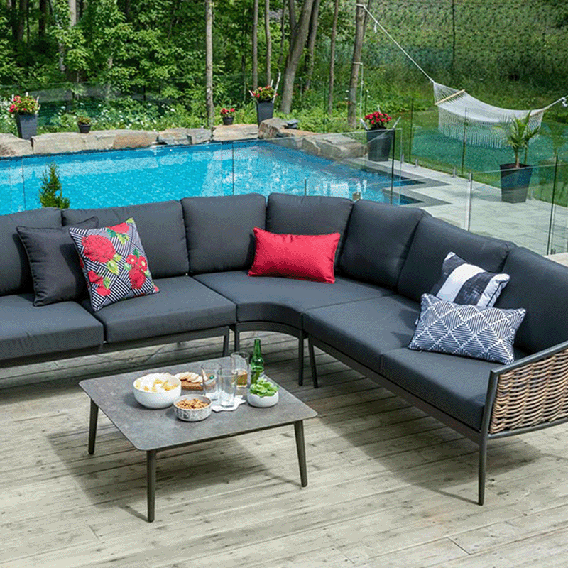 Melia 3 Piece Sectional with Woven Back (Natural / Grey)