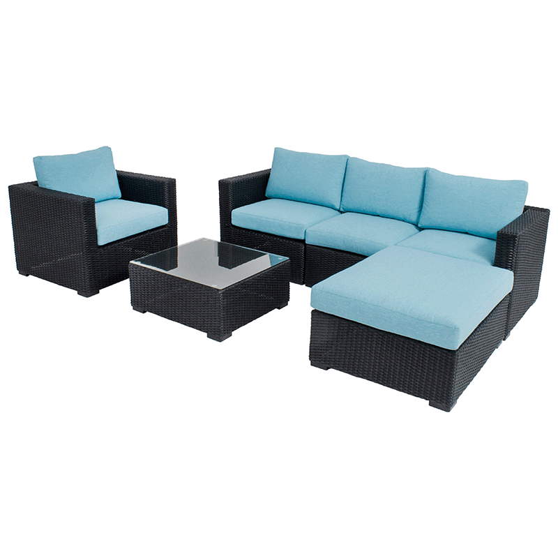 Ensemble sectionnel Torino 6 pièces (noir / bleu ciel)