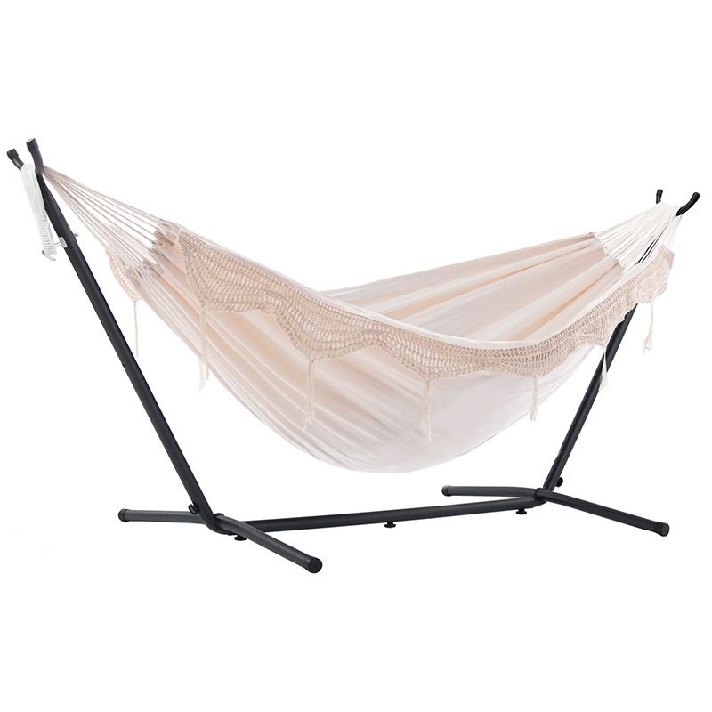 Open Box Vivere 9 Ft Double Hammock and Steel Stand Combo (Natural Colour)