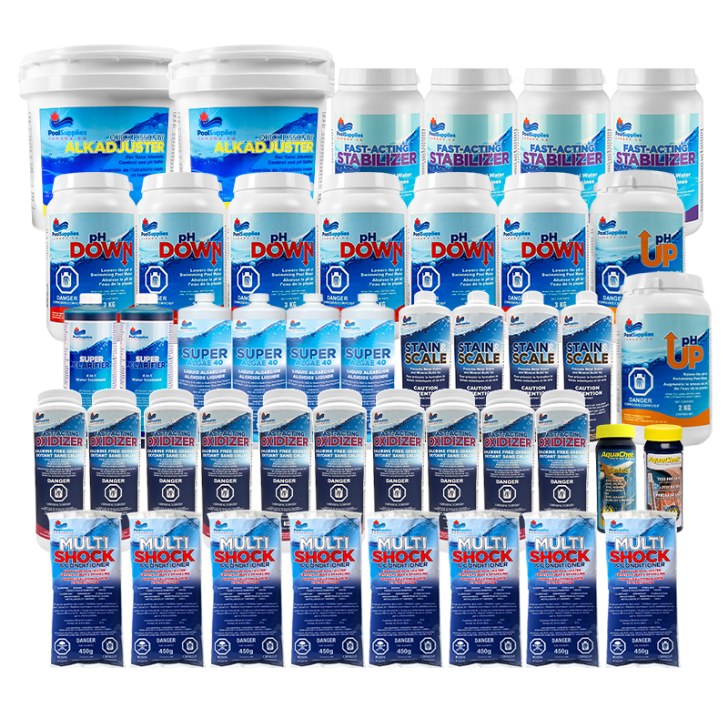 Trousse de produits chimiques pour piscine d'eau salée jusqu'à 100 000 litres