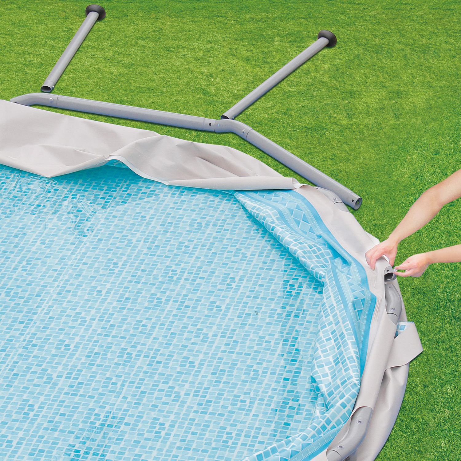 Bestway Power Steel Complete 16 ft Round Above Ground 48 inch Metal Frame Pool Kit with Pump, Filter, Cover and Ladder