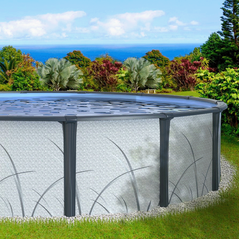 Piscine hors terre ronde Narwhal de 18 pieds avec paroi de 52 pouces, toile et écumoire