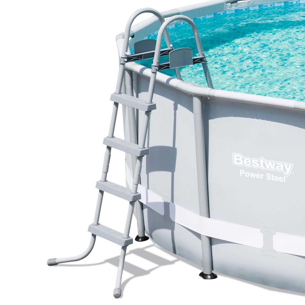 Bestway Power Steel Complete 16 ft Round Above Ground 48 inch Metal Frame Pool Kit with Pump, Filter, Cover and Ladder