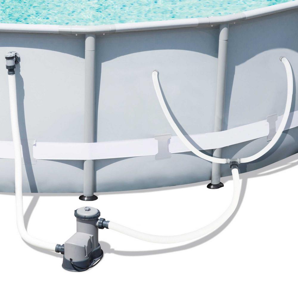 Bestway Power Steel Complete 16 ft Round Above Ground 48 inch Metal Frame Pool Kit with Pump, Filter, Cover and Ladder