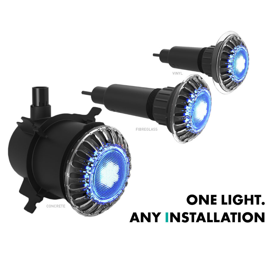 ATOM Single Concrete Inground Pool Light Kit with Niche, 100ft of Cable and Multi Colour / Multi Plus Bulb