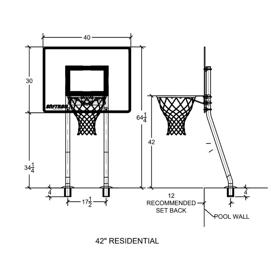 Saftron 42 Inch Residential Basketball Hoop with Dual Black Support Posts