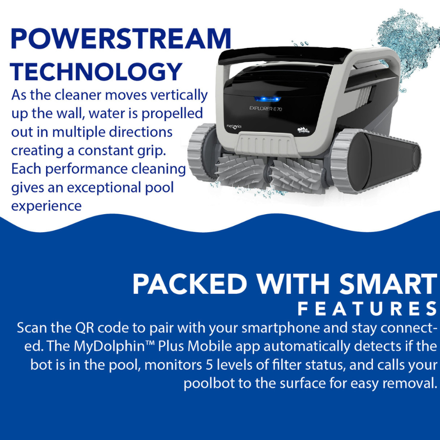 Dolphin Explorer E70 WiFi Capable Robotic Pool Cleaner with BlueTooth and Caddy Cart