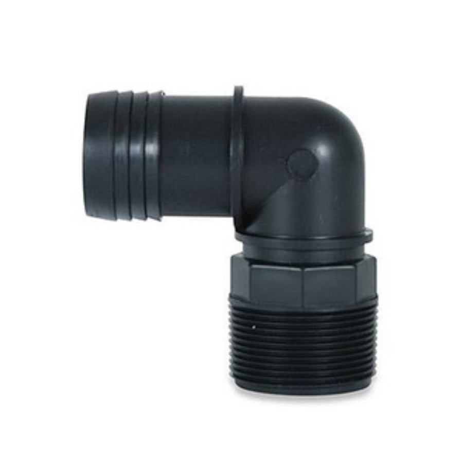 1.5 Inch PVC 90-Degree Elbow Adapter - Male International Pipe Thread x Hose Barb