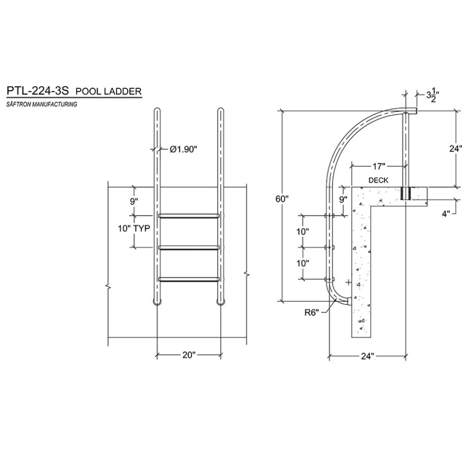 Saftron Triton Inground Pool Ladder (Grey)