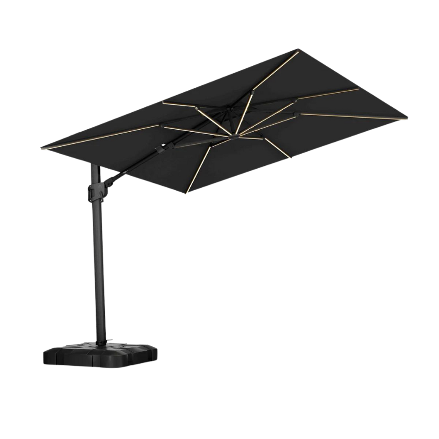 Parasol à suspension carré de luxe de 10 pieds avec matériau Sunbrella (charbon/noir)
