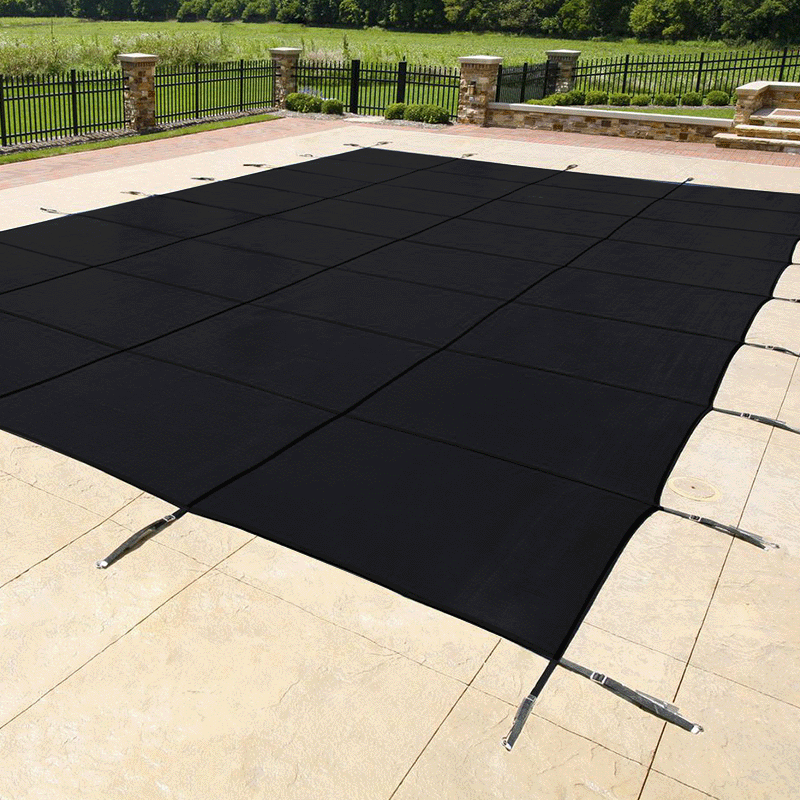 Black 18 x 36 ft NorthFlo Rectangle with 4 x 8 ft Center Step 95 Mesh Safety Cover