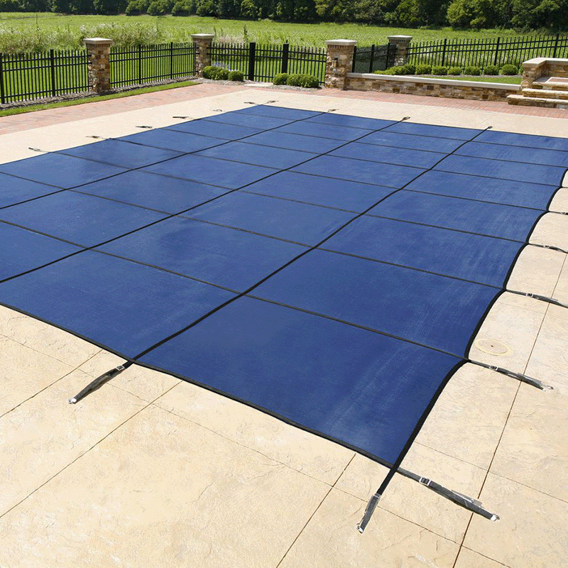 Blue 16 x 32 ft NorthFlo Rectangle with 4 x 6 ft Center Step 95 Mesh Safety Cover