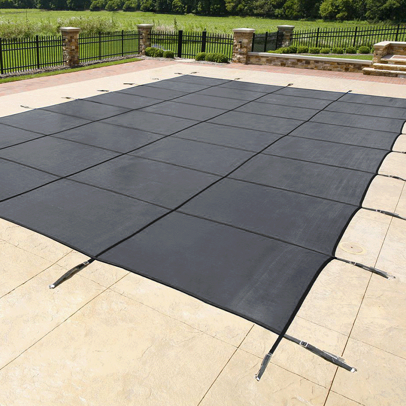 Grey 16 x 32 ft NorthFlo Rectangle with 4 x 6 ft Center Step 95 Mesh Safety Cover