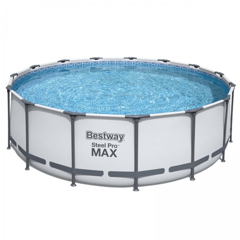 Open Box Ensemble complet de piscine hors terre ronde de 18 pieds et 48 pouces de haut Bestway Steel Pro Max avec pompe, filtre, et couverture