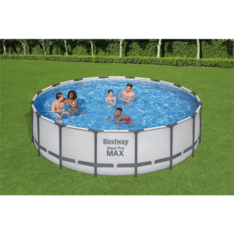 Open Box Bestway Steel Pro Max Complete 16 ft Round Above Ground 48 inch Pool with Pump, Filter, Cover and Ladder (Damaged Box)