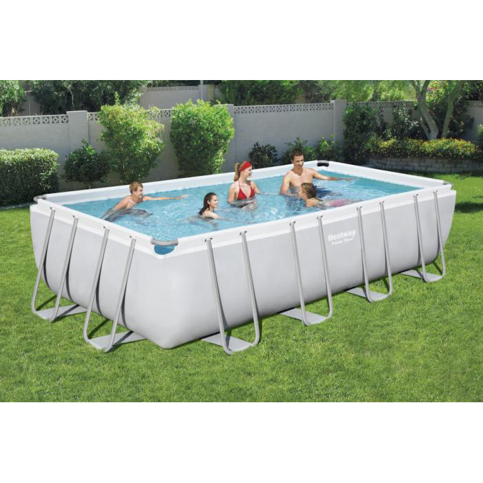 Open Box Bestway Power Steel Complete 9 x 18 ft Rectangular 48 Inch Tall Above Ground Pool Kit with Pump, Filter, Cover and Ladder