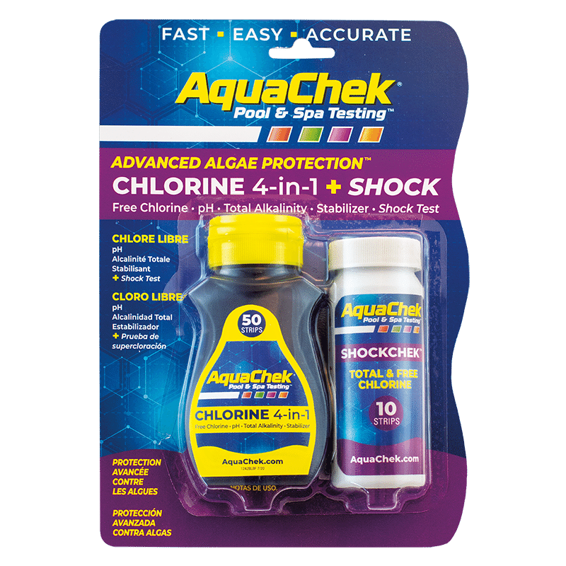 AquaChek Yellow 4 in 1 Chlorine + Shock Test Strips and ShockChek Test Kit (Expired)