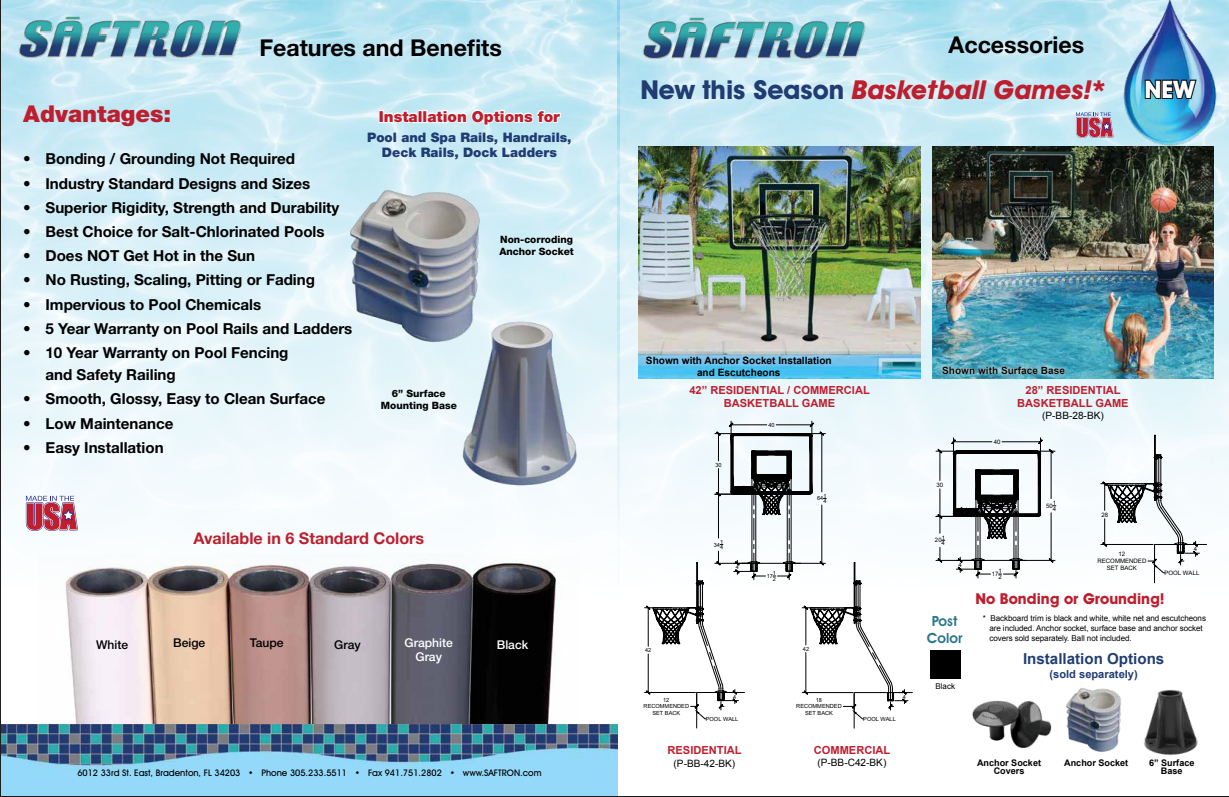 Saftron 42 Inch Residential Basketball Hoop with Dual Black Support Posts