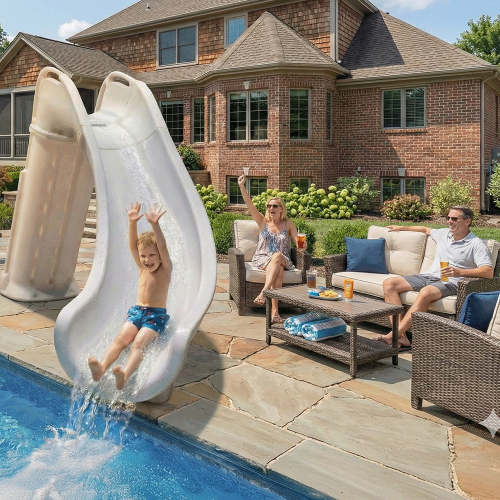 Bad Axe X7 Right Hand Turn Inground Pool Slide (Silver Quartz) [CLONE] [CLONE]