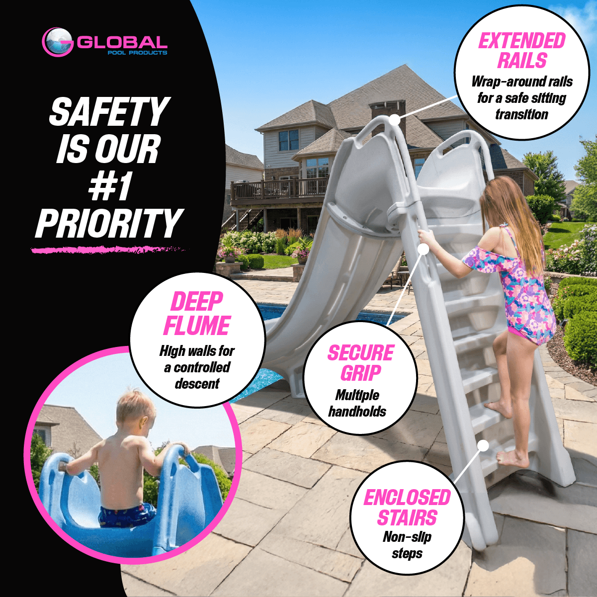 Bad Axe X7 Right Hand Turn Inground Pool Slide (Silver Quartz) [CLONE] [CLONE] [CLONE] [CLONE]