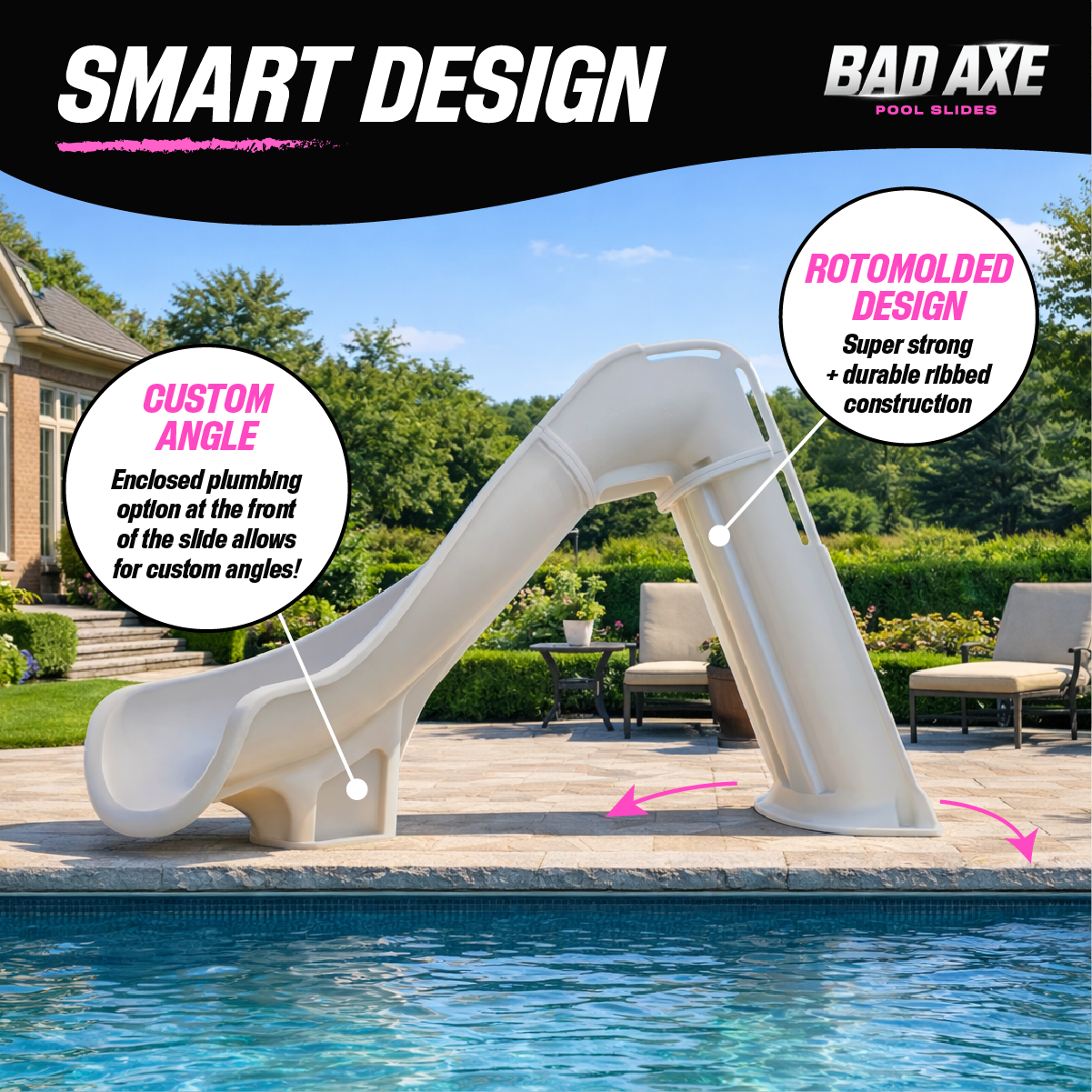Bad Axe X6 Right Hand Turn Inground Pool Slide (Silver Quartz)