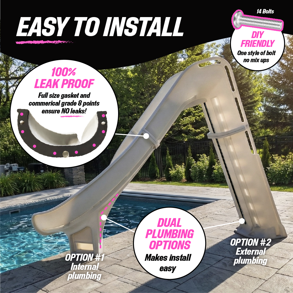 Bad Axe X6 Right Hand Turn Inground Pool Slide (Silver Quartz)