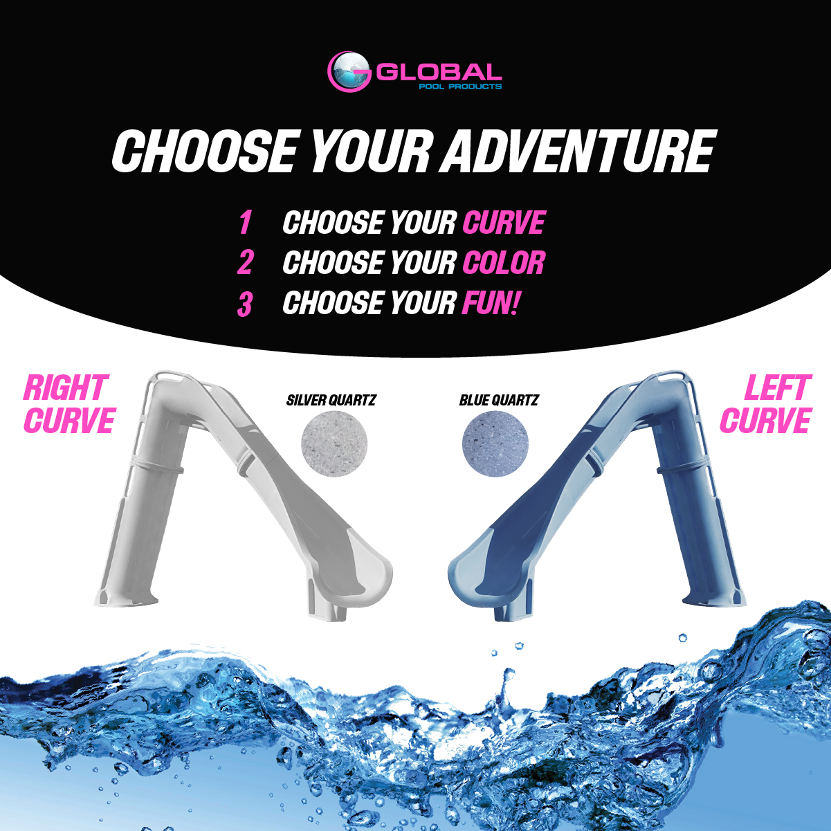 Bad Axe X7 Right Hand Turn Inground Pool Slide (Silver Quartz) [CLONE]