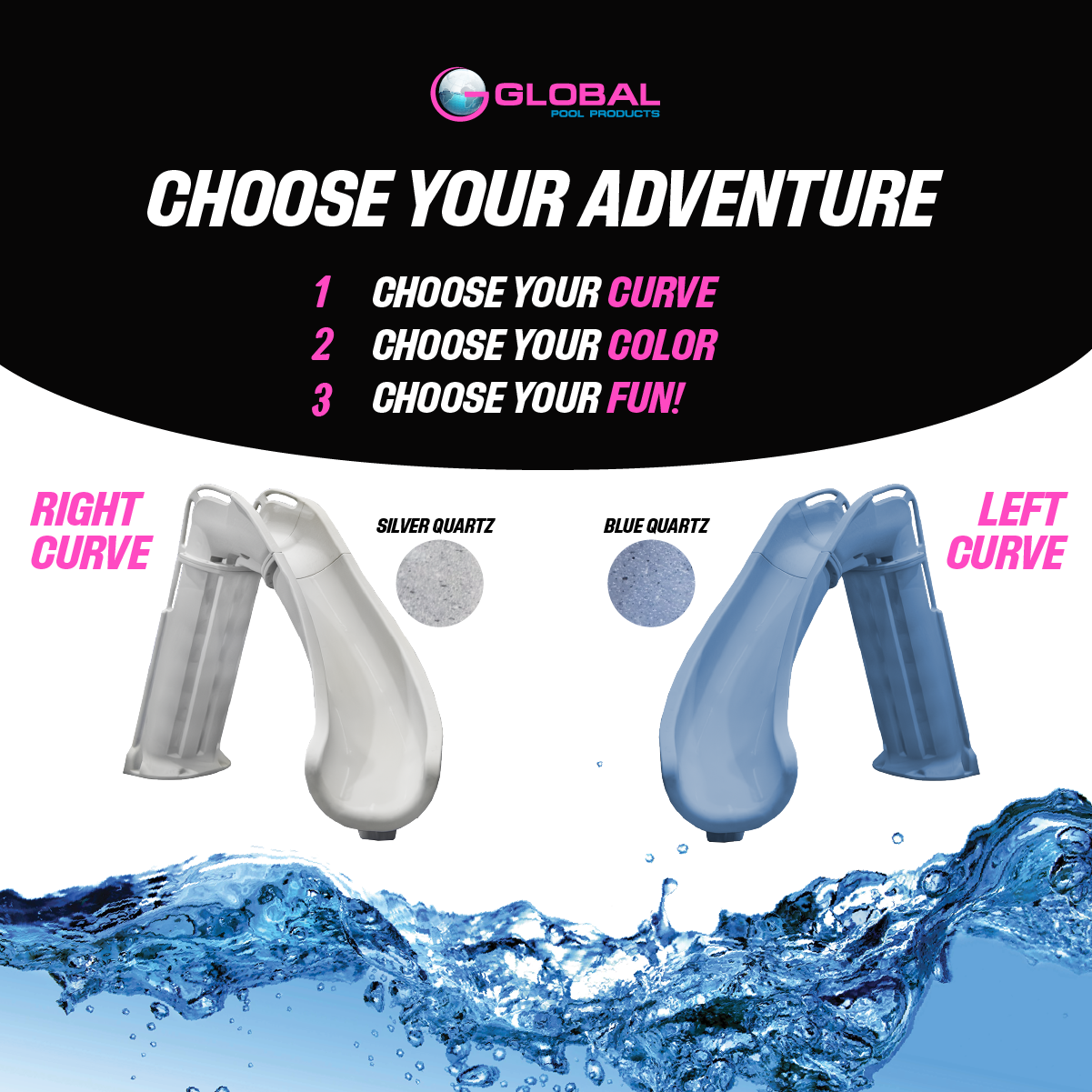 Bad Axe X7 Right Hand Turn Inground Pool Slide (Silver Quartz) [CLONE] [CLONE] [CLONE] [CLONE]