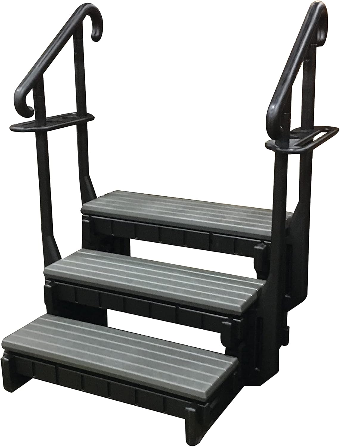 3 Tread Spa Step with Dual Handrails - Grey