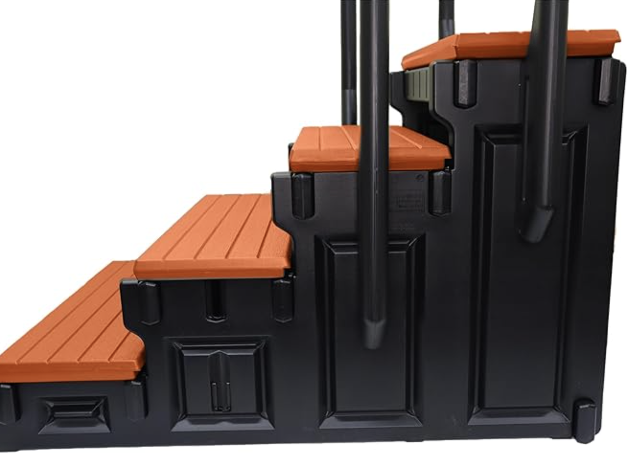 4 Tread Spa Step with Dual Handrails - Redwood