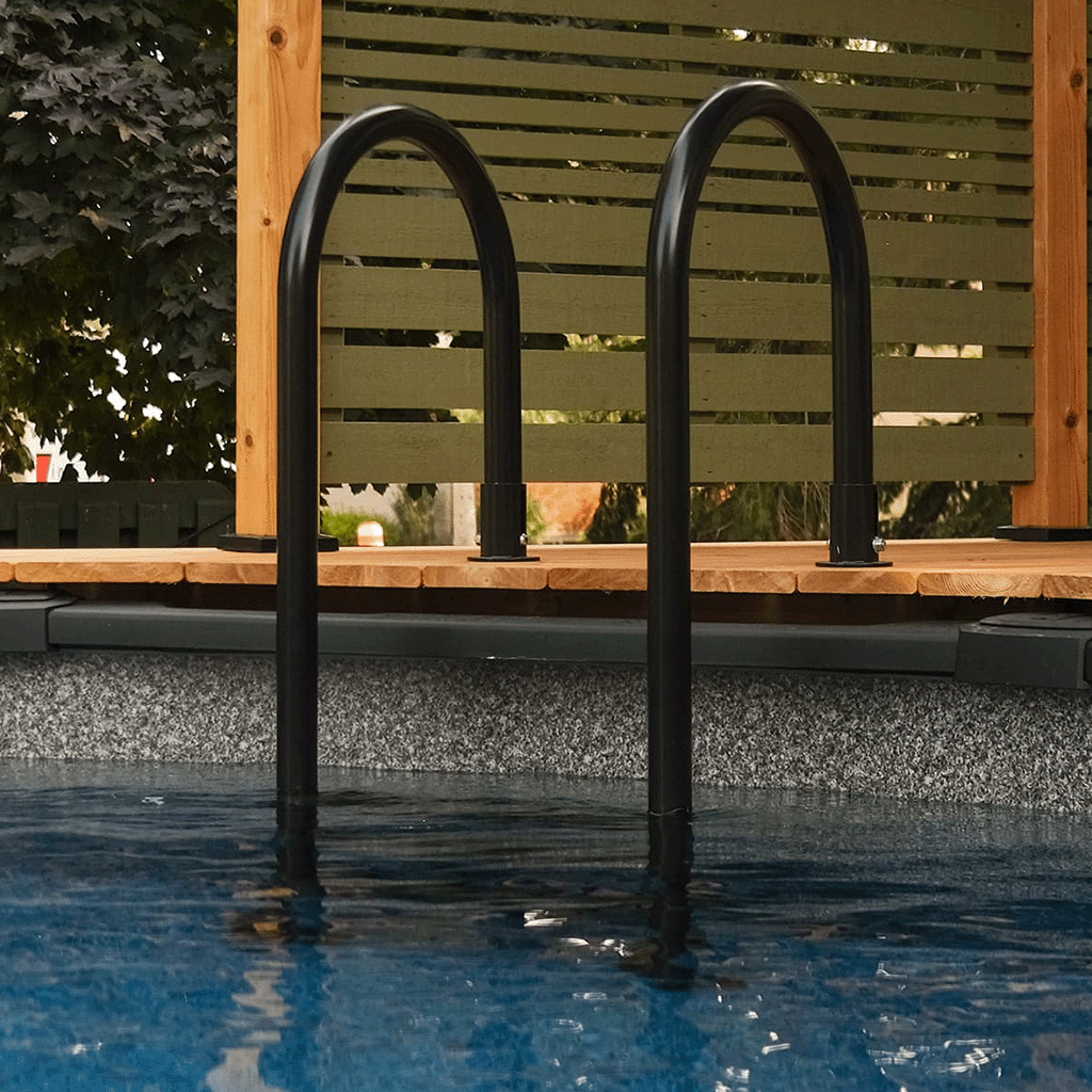 Trident Stainless Steel Above Ground Pool Deck Ladder (Black)