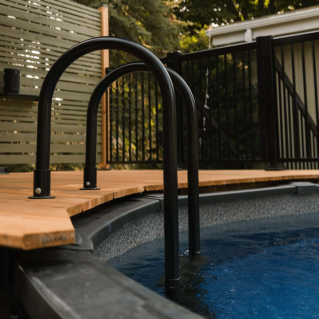 Trident Stainless Steel Above Ground Pool Deck Ladder (Black)