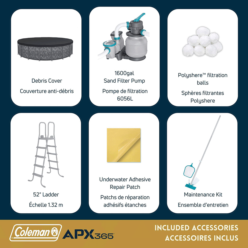 Bestway Coleman APX 365 Complete 18 ft Round 52 Inch Tall Above Ground Pool Kit with Pump, Filter, Ladder and Cover