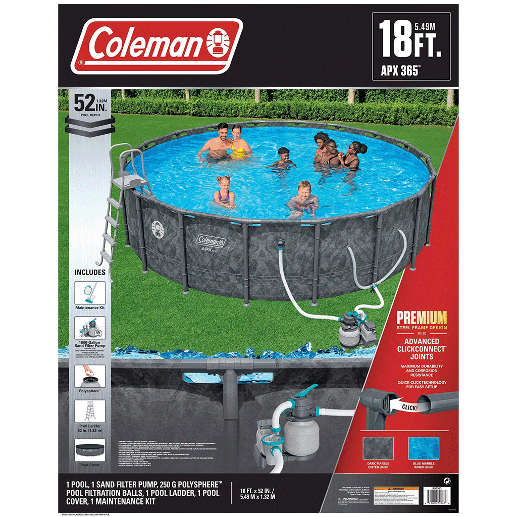 Bestway Coleman APX 365 Complete 18 ft Round 52 Inch Tall Above Ground Pool Kit with Pump, Filter, Ladder and Cover