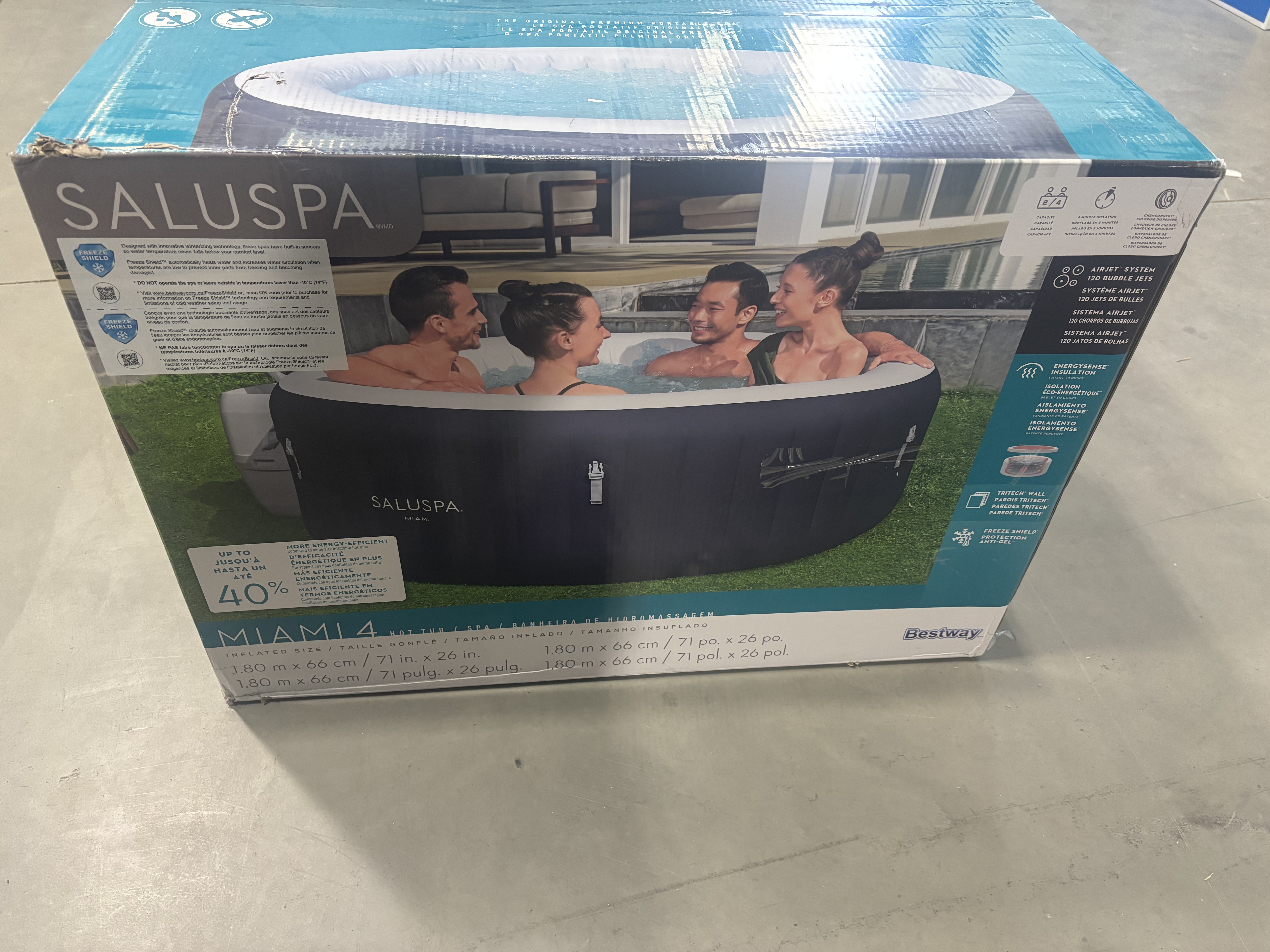 Open Box Saluspa Miami Airjet 2 - 4 Person Inflatable Hot Tub (71 x 26 Inches)