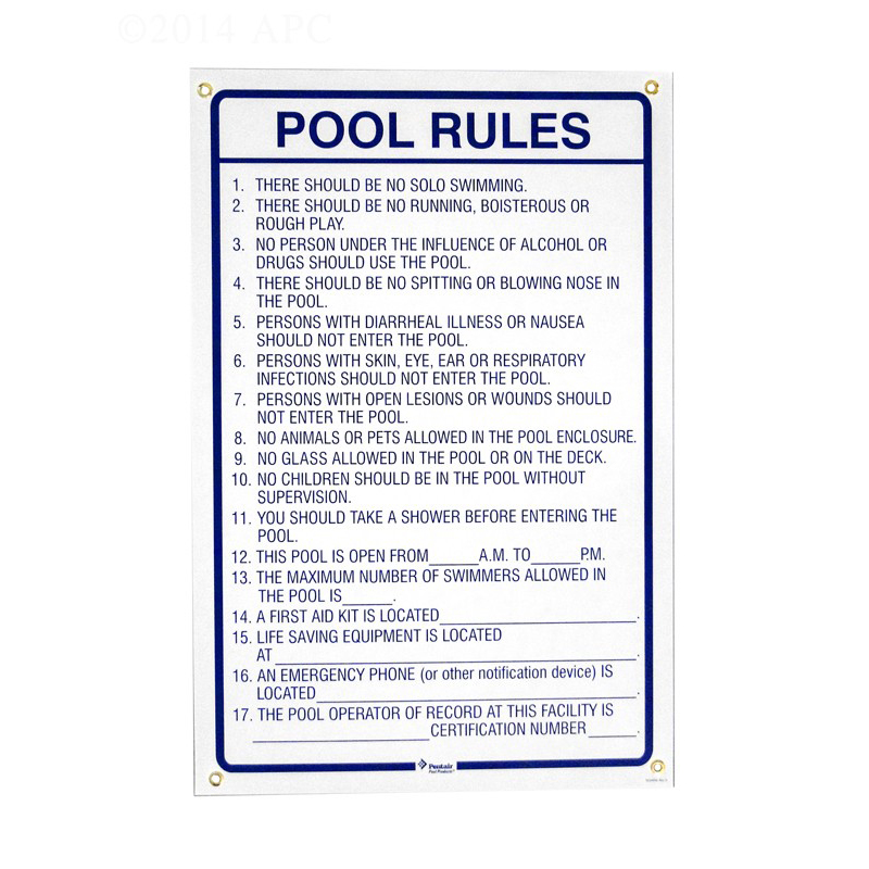 Pentair R234000 Pool Rules Sign Pool Supplies Canada