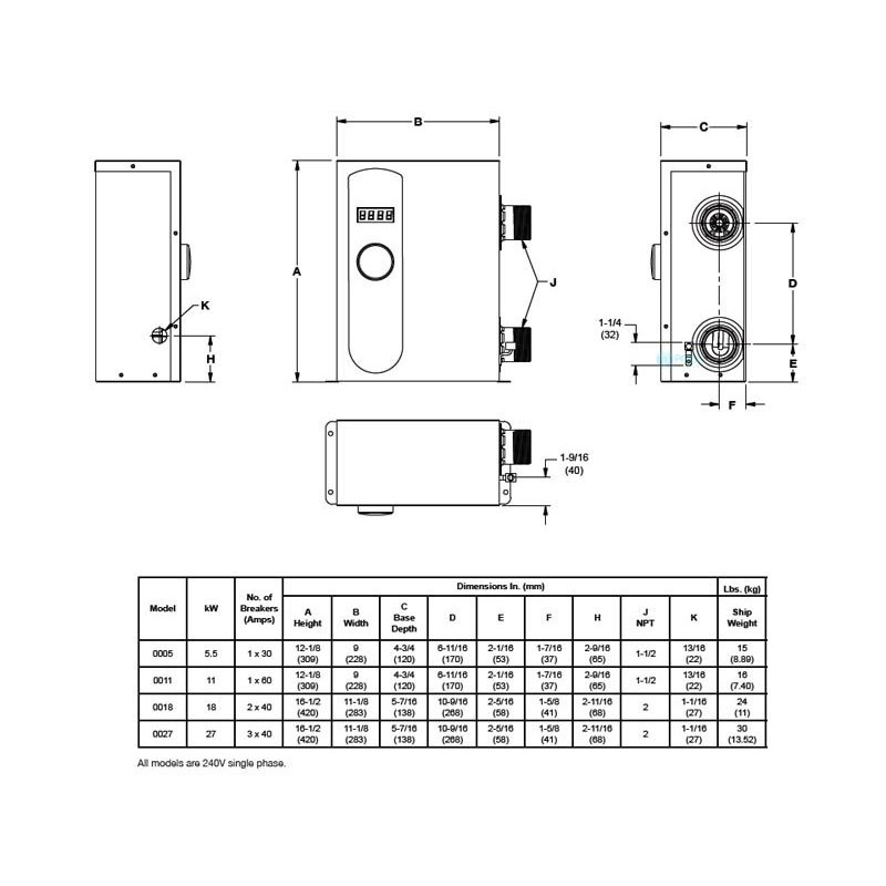 Chauffe-piscine et spa de 11 kW électrique numérique en titane de RayPak