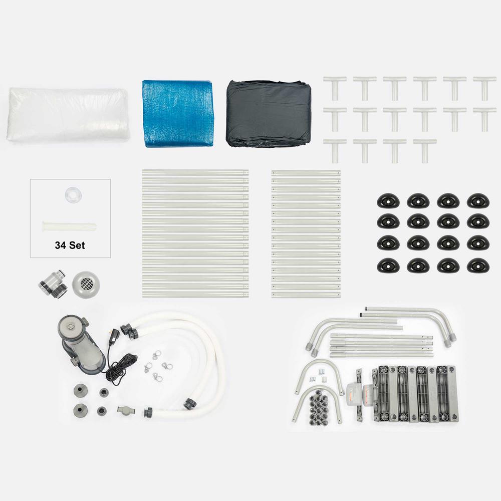 Discontinued Bestway Power Steel Complete 16 ft Round Above Ground 48 inch Metal Frame Pool Kit with Pump, Filter, Cover and Ladder