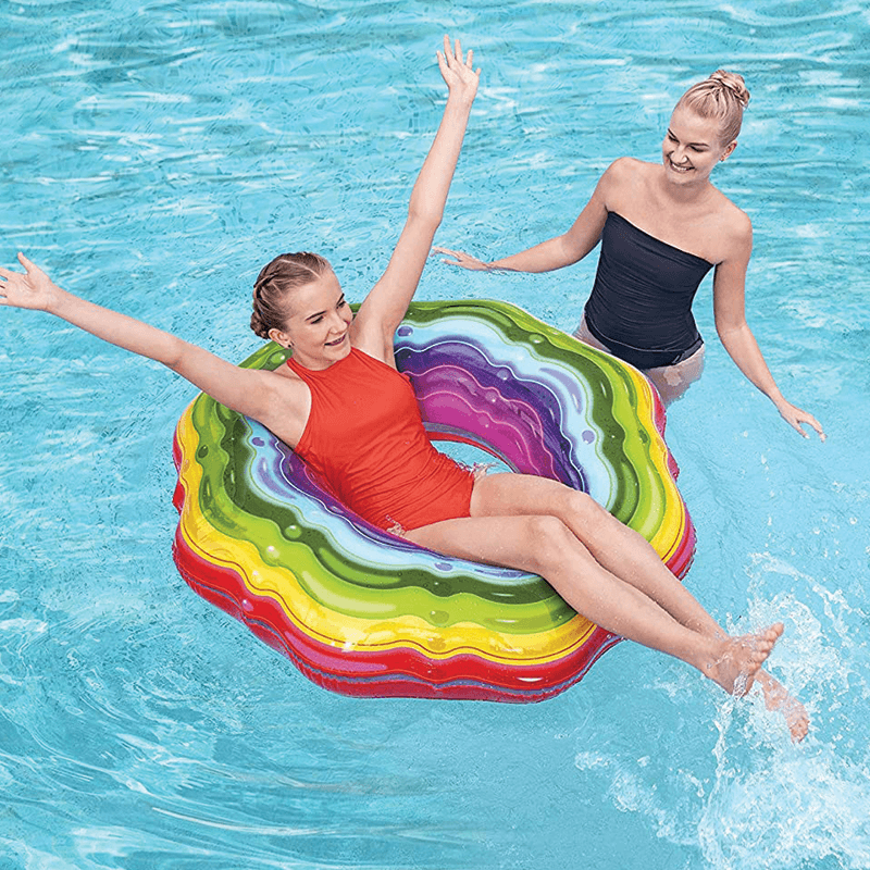 45 Inch Rainbow Ribbon Pool Tube Swim Ring