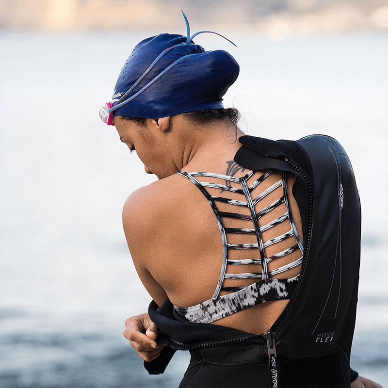 Discontinued Black Medley Racer Long Hair Swimming Cap
