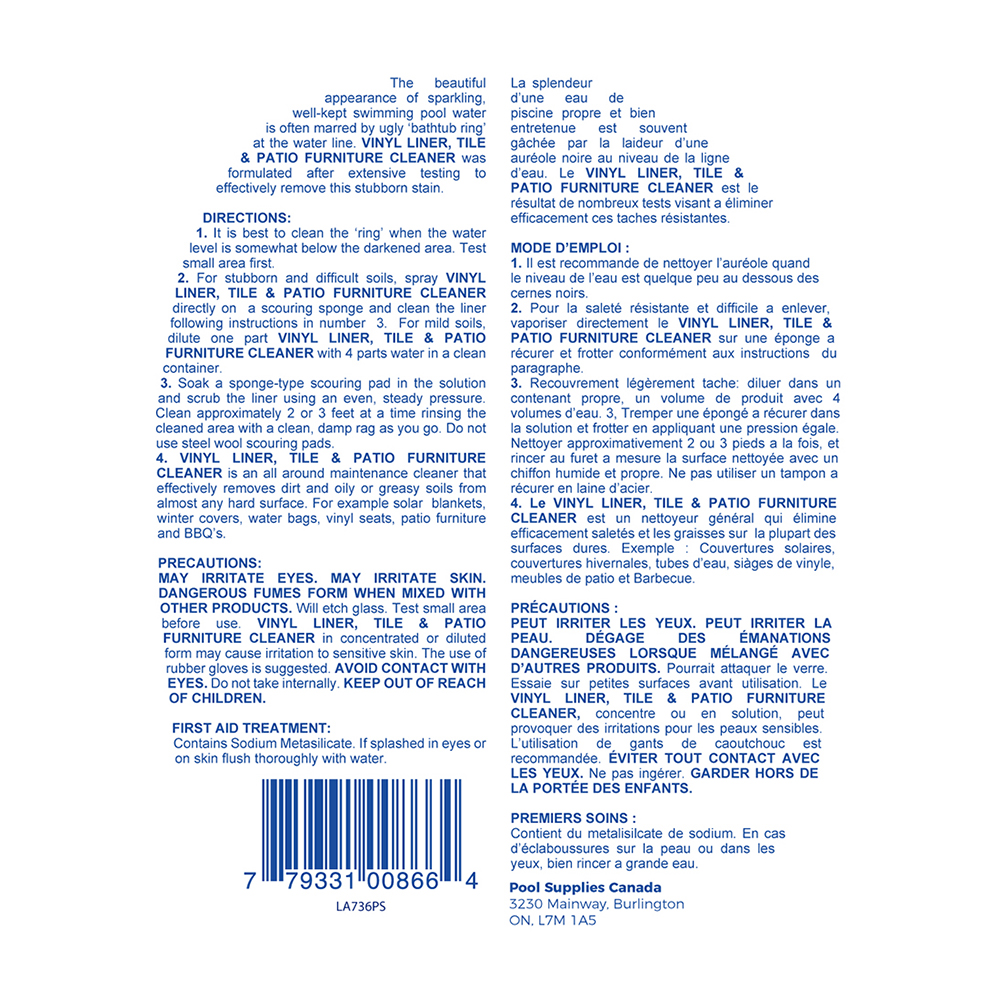 Nettoyant pour toiles en vinyle et meubles de patio (946 ml) par Pool Supplies Canada