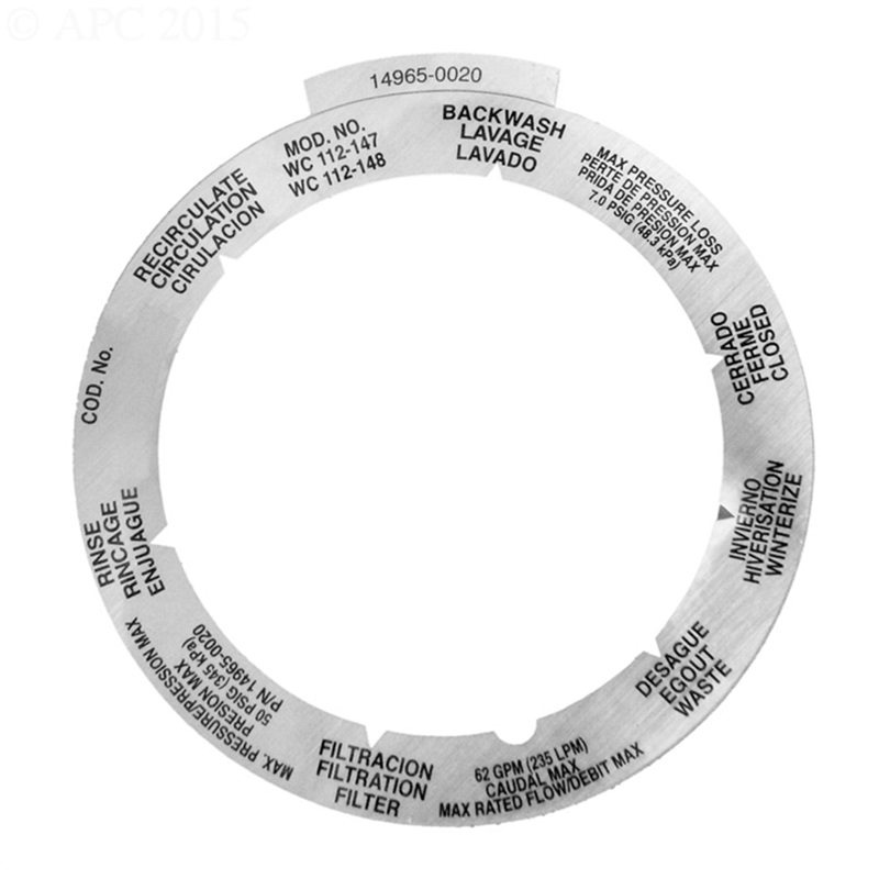 Pentair Sta-Rite Replacement Decal for Sta-Rite 1-1/2 inch Top Mount Valve