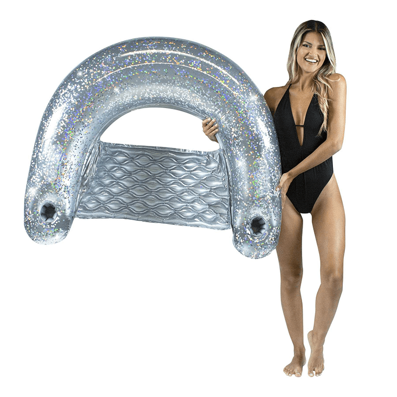 Pool Candy Silver Glitter Inflatable Jumbo Sun Chair