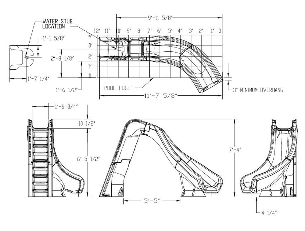 Glissade Typhoon avec Virage à Droite pour Piscine Creusée