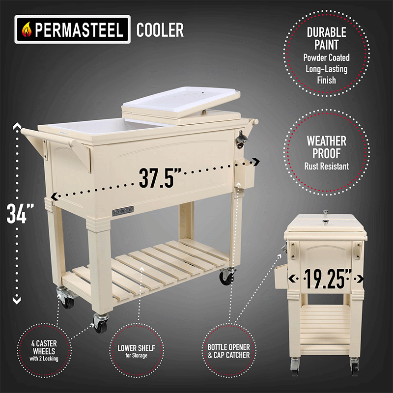 PermaSteel 80 Qt. Cooler with Shelf and Wheels (Cream)
