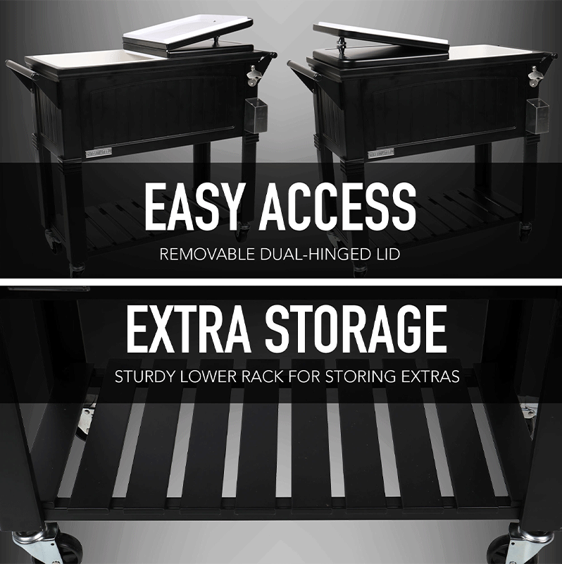 PermaSteel 80 Qt. Cooler with Shelf and Wheels (Black)